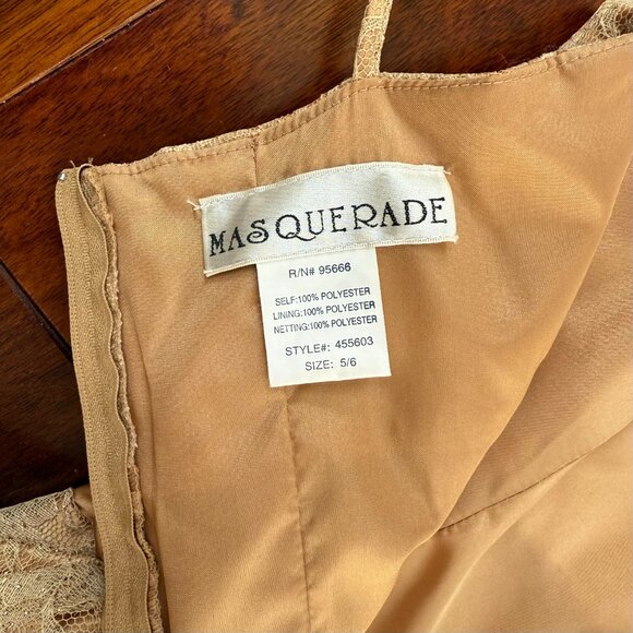 Vtg Masquerade Gold Cocktail Dress Gown Shimmer Lace Prom Y2K Fairy Size 5/6 - Picture 10 of 13